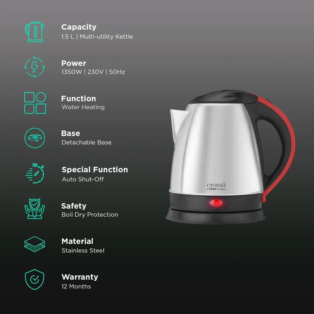 1.5 Litre Electric Kettle with Overload Protection (Silver) | Buy Online at radiomarket.in