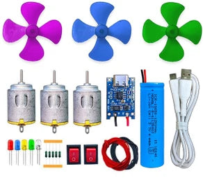 Mini Fan Kit – 2 Pc DC Toy Motor, 2 Four Blade Fans, 9V Battery & Snapper | DIY Project Kit | radiomarket.in