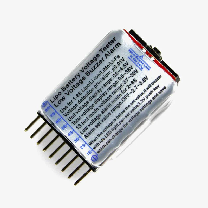 Lithium/LiPo Battery Voltage Checker Tester for 1S-8S (Low Voltage Buzzer Alarm) for Lipo and NMC Battery Packs