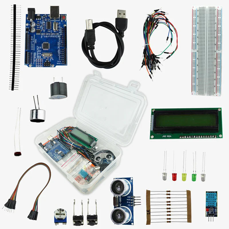 Starter Kit with UNO R3, Breadboard, LED, Resistor, Jumper Wires and Power Supply Based on Arduino - Build more than 10 DIY Projects